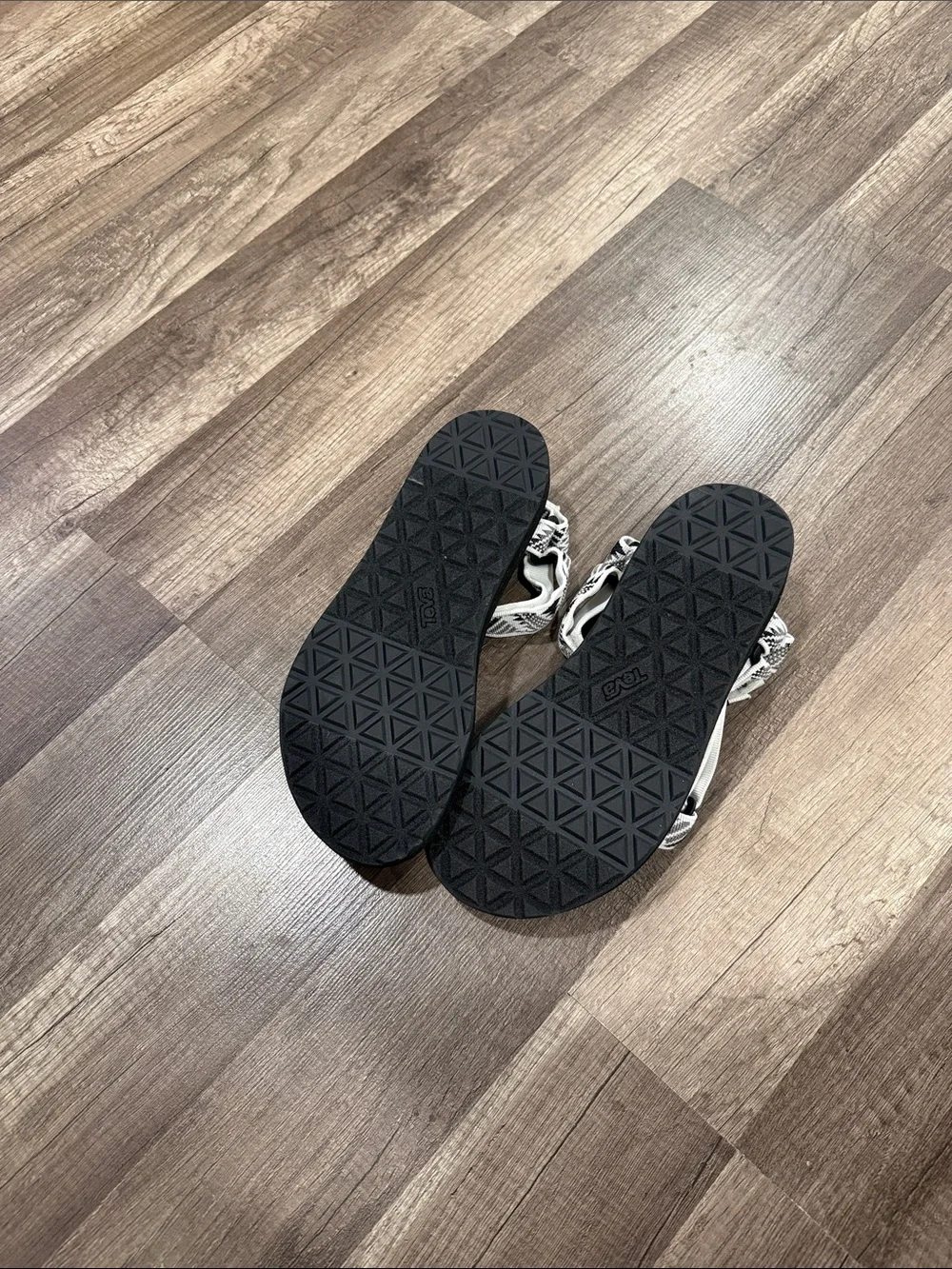 Teva Women's Black Sandals with White Patterned Straps